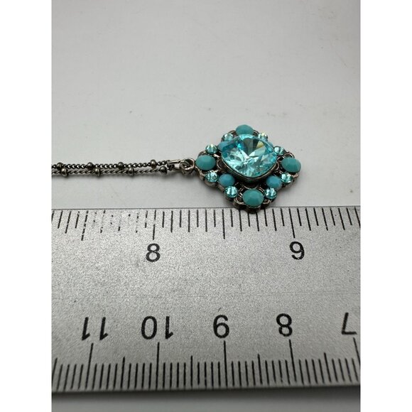 Anne Koplik Designs Necklace Turquoise Blue Rhinestone Pendant Boho Glam Jewelry - Picture 8 of 10